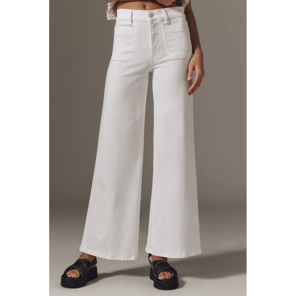 FRAME Le Slim Palazzo Modernist Pocket High-Rise Wide-Leg Jeans White 31 NWT - Picture 2 of 6